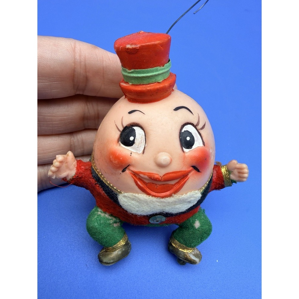 Vintage Humpty Dumpty Blow Mold Flocked Christmas Ornament Missing Wall 4"